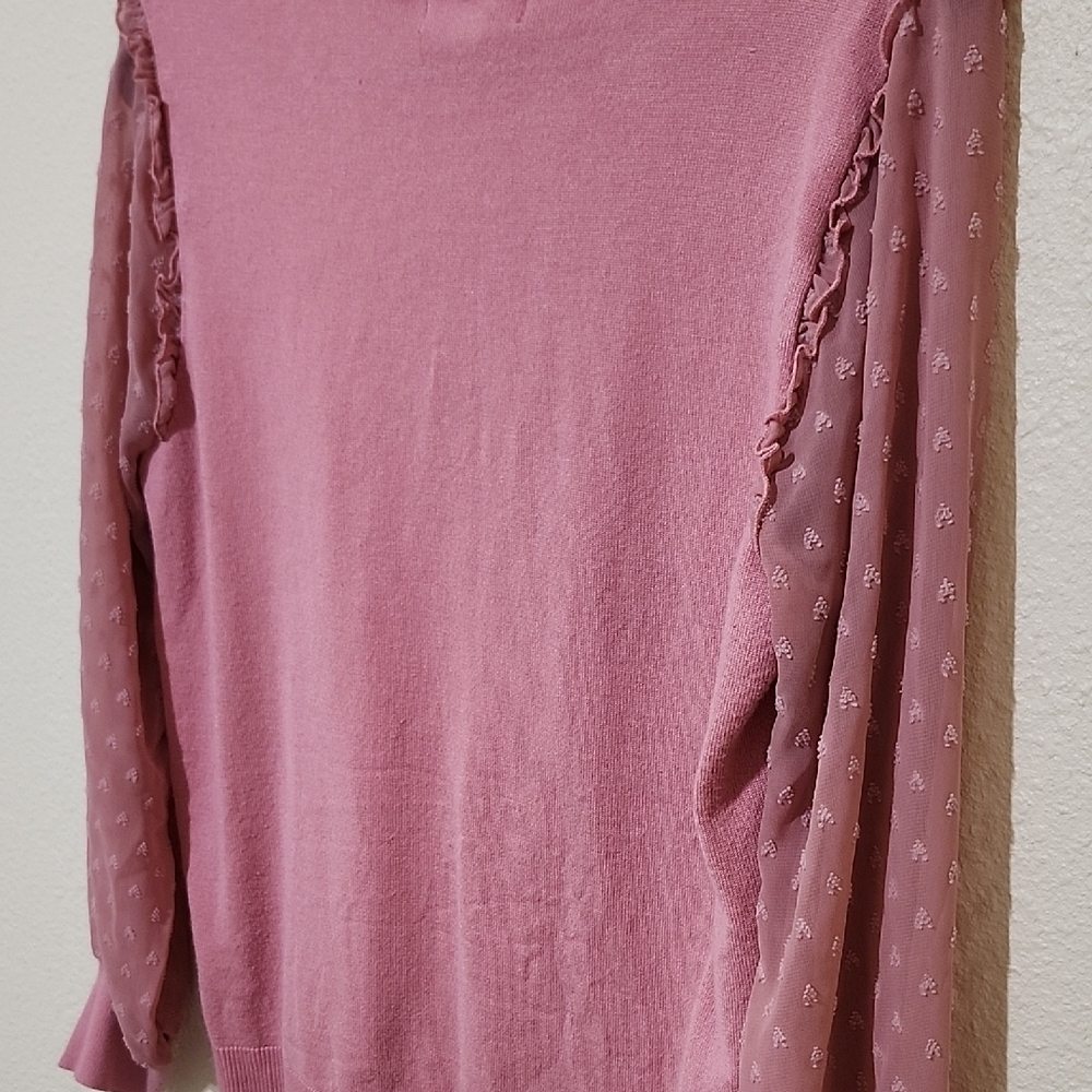 Pink Crew Neck Sweater with Sheer Sleeves - Picture 10 of 12